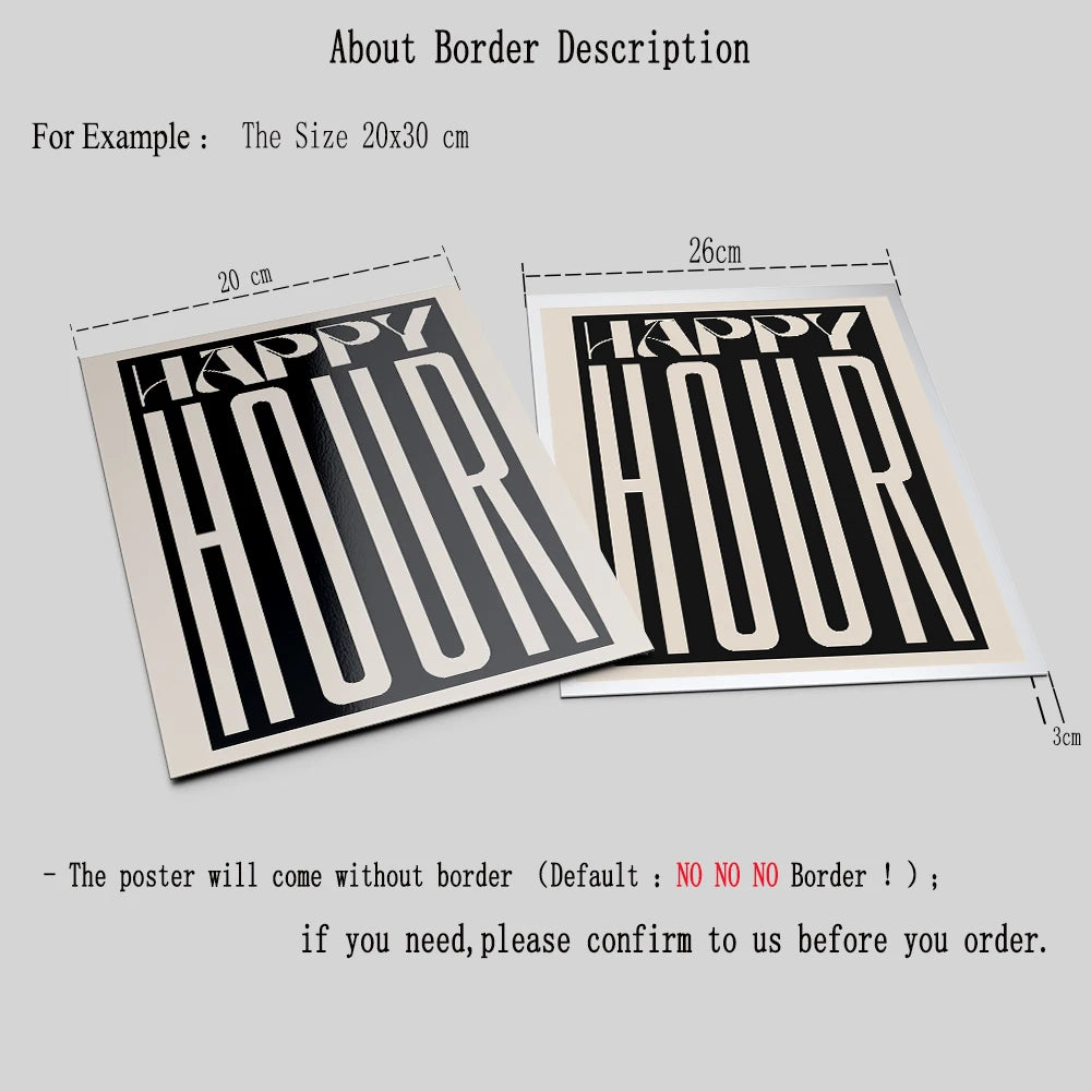 Retro Typographic Happy Hour Bar Cafe Kitchen Wall Art Fine Art Canvas Prints Pictures For Living Room Dining Room Colorful Art Decor