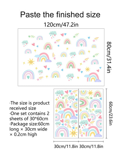 Pink Rainbow Clouds & Love Hearts Cute Wall Stickers For Girl's Room Removable Peel & Stick PVC Vinyl Wall Decals For Creative DIY Home Decor