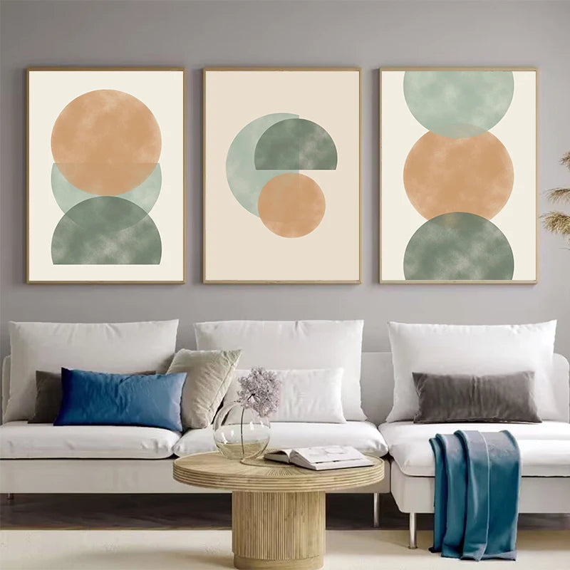 Set of 2Pcs Earthy Tones Abstract Geometric Circles Wall Art Fine Art Canvas Prints Pictures For Living Room Dining Room Bedroom Art Decor 2025