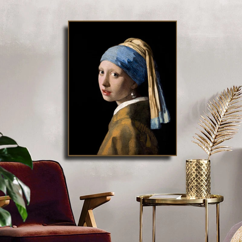 Girl With A Pearl Earing Poster Johannes Vermeer Dutch Golden Age Painting Fine Art Canvas Prints Classic Painting For Living Room Dining Room Decor