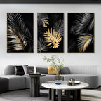 * Featured Sale * Black Golden Leaf Wall Art Fine Art Canvas Prints Modern Tropical Botanical Pictures For Living Room Bedroom Home Office Decor