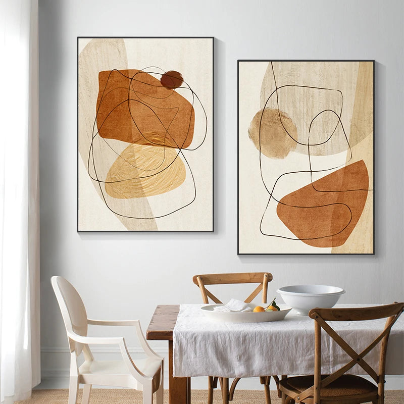 Scandinavian Abstract Shape Line &  Form Wall Art Fine Art Canvas Prints Neutral Color Scheme Pictures For Modern Living Room Decor