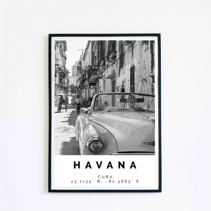 Cuba Havana Black & White Travel Poster Wall Art Fine Art Canvas Prints Pictures For Living Room Dining Room