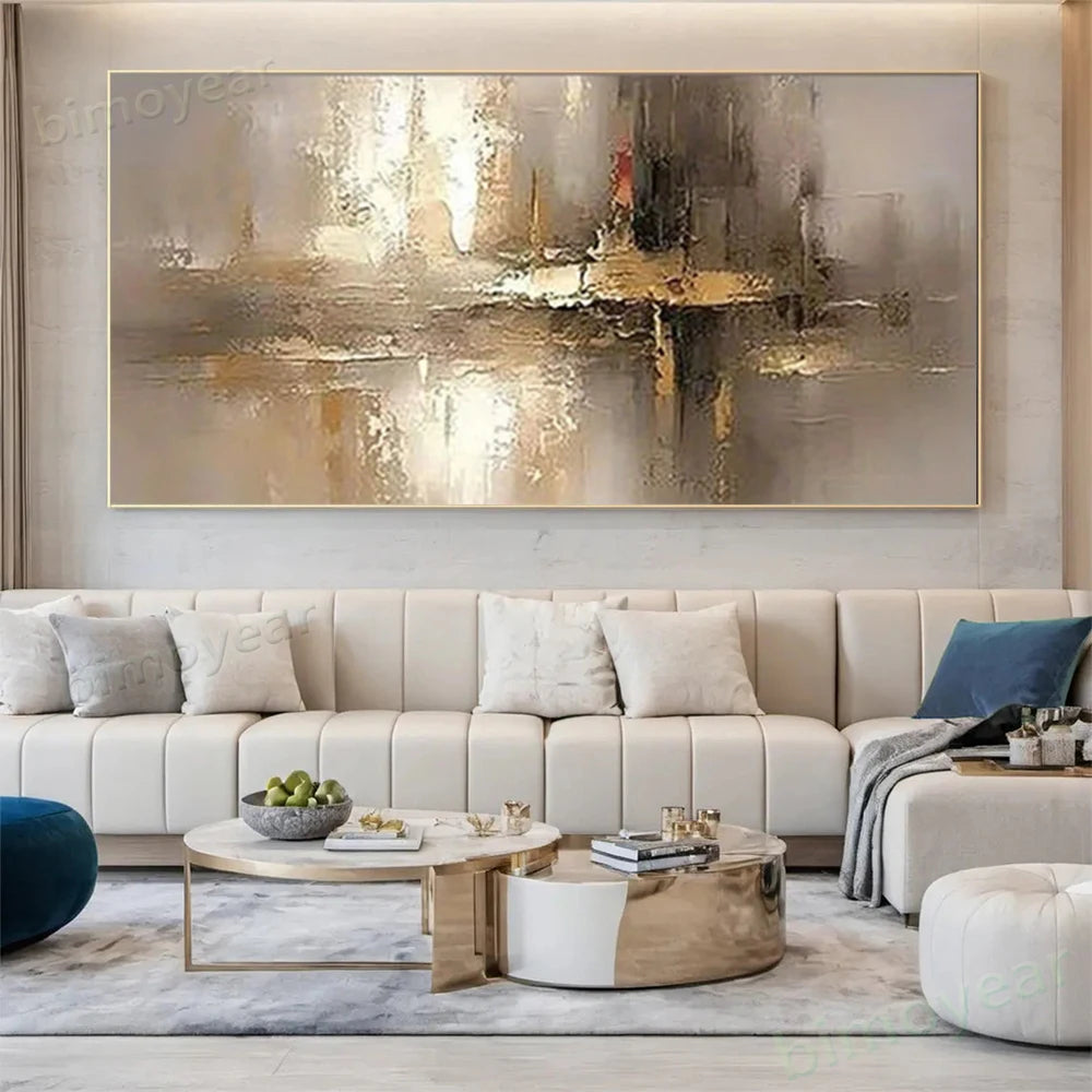 Contemporary Beige Grey Abstract Wall Art Fine Art Canvas Print Picture For Modern Apartment Living Room Dining Room Bedroom Art Decor