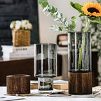 Nordic Glass Vase Cylindrical Design With Wooden Base For Kitchen Hydroponics Dining Room Table Floral Arrangements For Modern Interiors