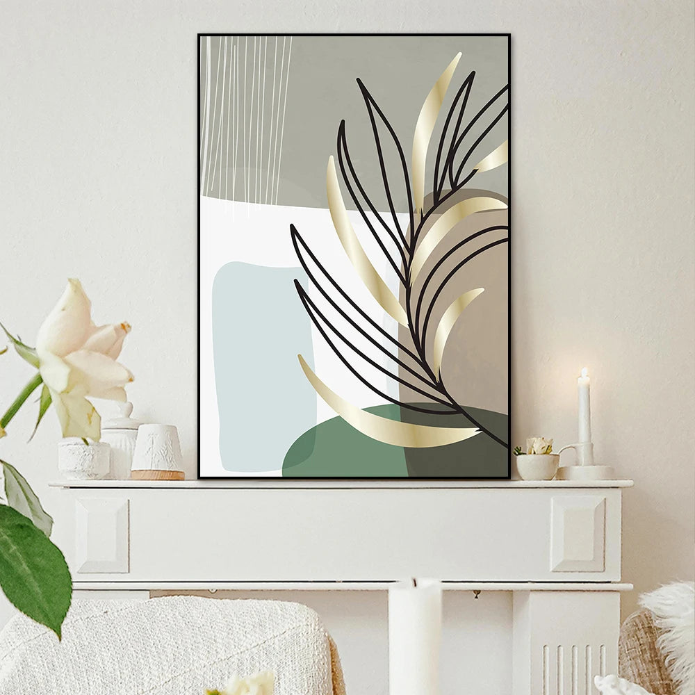Set of 2PCS Botanical Abstract Line Art Leaves Wall Art Fine Art Canvas Prints Simple Nordic Pictures For Living Room Decor