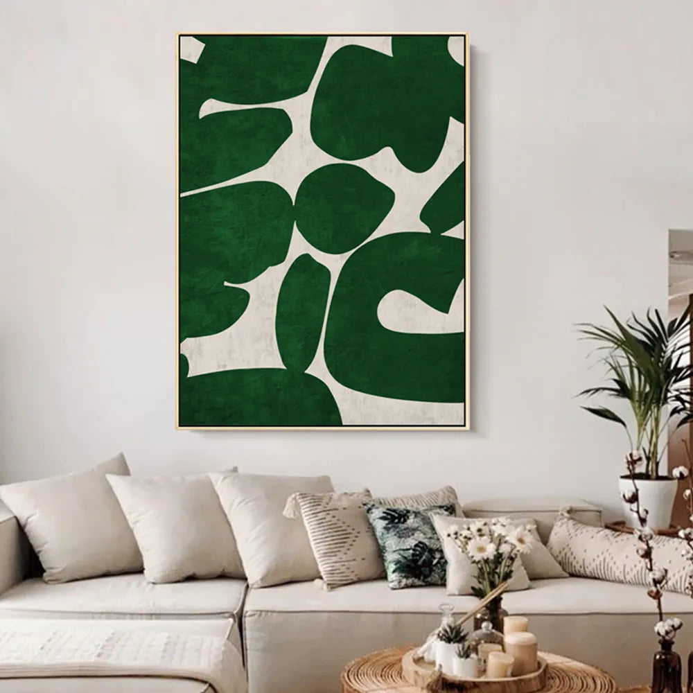 Modern Abstract Shape & Form Green Brown Beige Wall Art Fine Art Canvas Prints Pictures For Modern Apartment Living Room Luxury Home Interior Decor