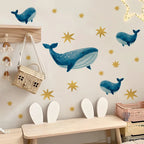 Cute Marine Animals Whale Turtle Octopus Wall Decals For Children's Nursery Room Underwater World Peel & Stick Wall Stickers For Creative DIY Home Decor