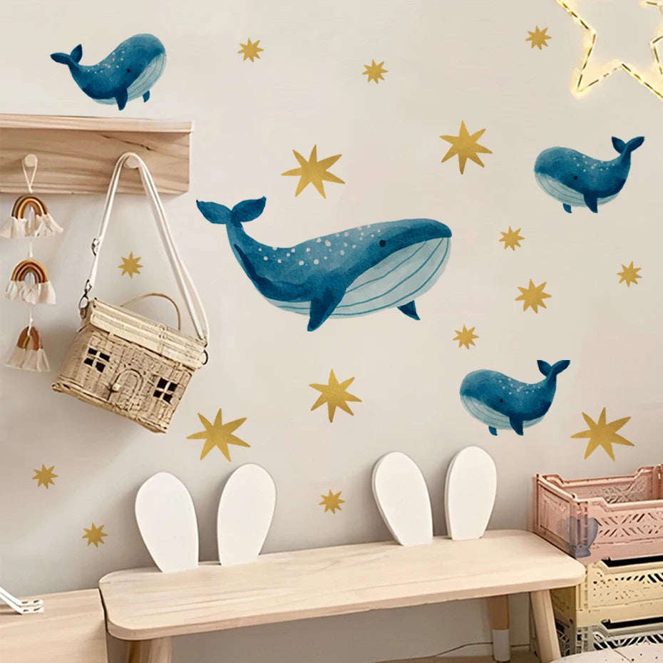 Cute Marine Animals Whale Turtle Octopus Wall Decals For Children's Nursery Room Underwater World Peel & Stick Wall Stickers For Creative DIY Home Decor