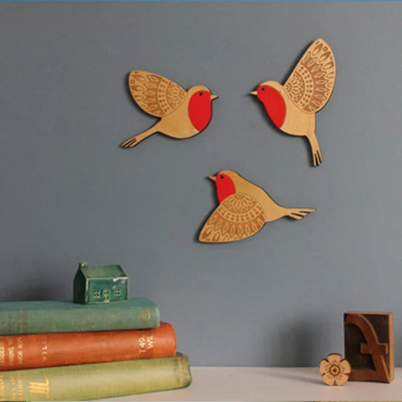 Set of 3Pcs Nordic Vintage Wooden Blackbirds Wall Decoration For Living Room Dining Room Bedroom Scandinavian Style Home Decor