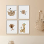 Watercolor Cartoon Animals Sun & Rainbow Nursery Wall Art Fine Art Canvas Prints Cute Pictures For Baby's Room Kid's Room Nordic Home Decor 