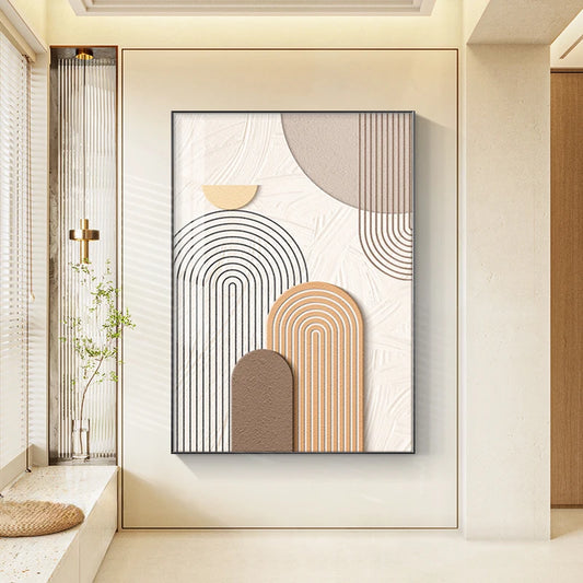Modern Shades Of Beige Minimalist Line Art Geometric Curves Wall Art Fine Art Canvas Prints Neutral Colors Pictures Living Room Bedroom Home Art Decor
