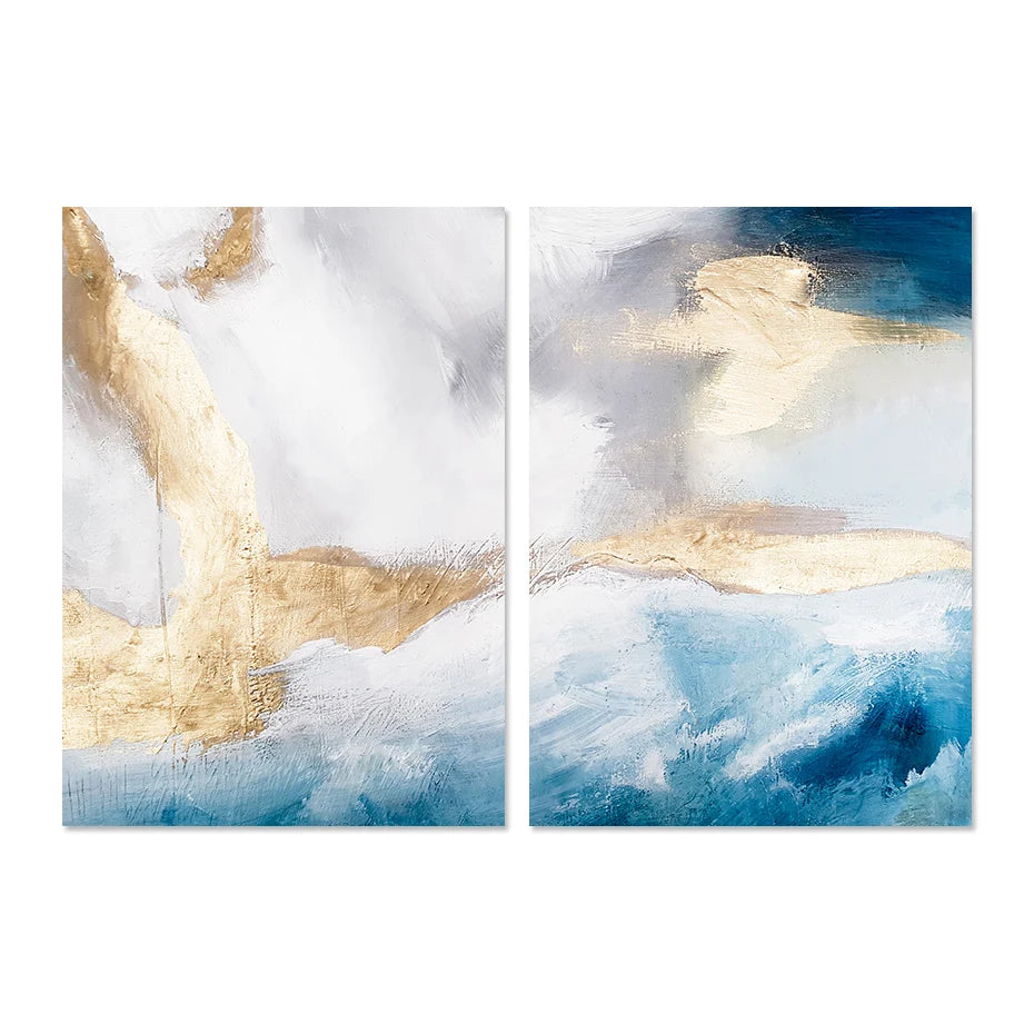 Abstract Gold White Blue Watercolor Posters Modern Wall Art Canvas Painting Print Pictures Living Room Interior Home Decoration