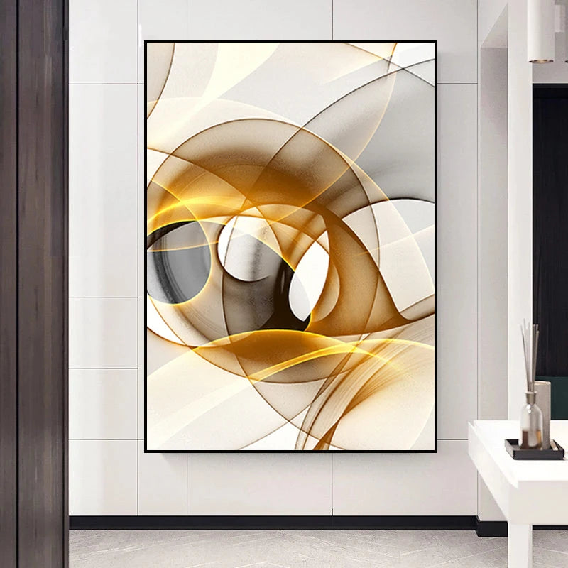 Abstract Flowing Black Golden Threads Wall Art Fine Art Canvas Prints Pictures For Modern Apartment Living Room Home Office Hotel Room Wall Decor