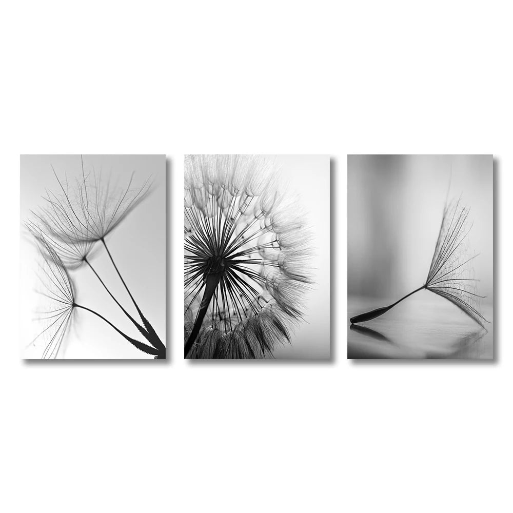 Minimalist Dandelion Wisps Wall Art Fine Art Canvas Prints Modern Black & White Posters For Living Room Bedroom Home Office Study
