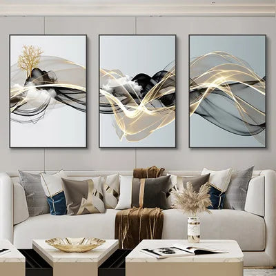 Set of 3Pcs Abstract Flowing Landscape Wall Art Fine Art Canvas Prints Auspicious Pictures For Living Room Home Office