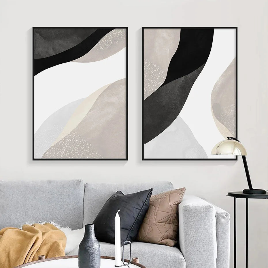 Black White Grey Minimalist Abstract Wall Art Fine Art Canvas Prints Neutral Colors Pictures For Living Room Bedroom Home Office Decor