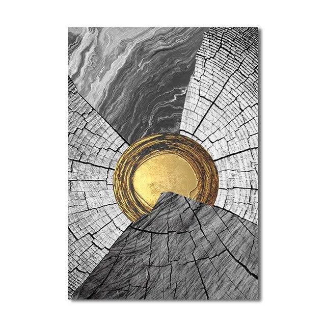 Golden Black Wood Tree Rings Wall Art Fine Art Canvas Prints Modern Abstract Pictures For Urban Loft Luxury Living Room Decor