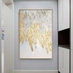 Modern Abstract Golden Feather Design Wall Art Fine Art Canvas Prints Picture For Luxury Living Room Bedroom Entranceway Foyer Art Decor