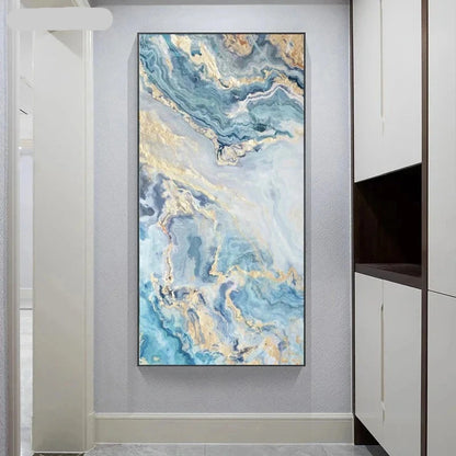 Blue Golden Liquid Marble Essence Wall Art Fine Art Canvas Prints Pictures For Modern Apartment Luxury Living Room Art Decor