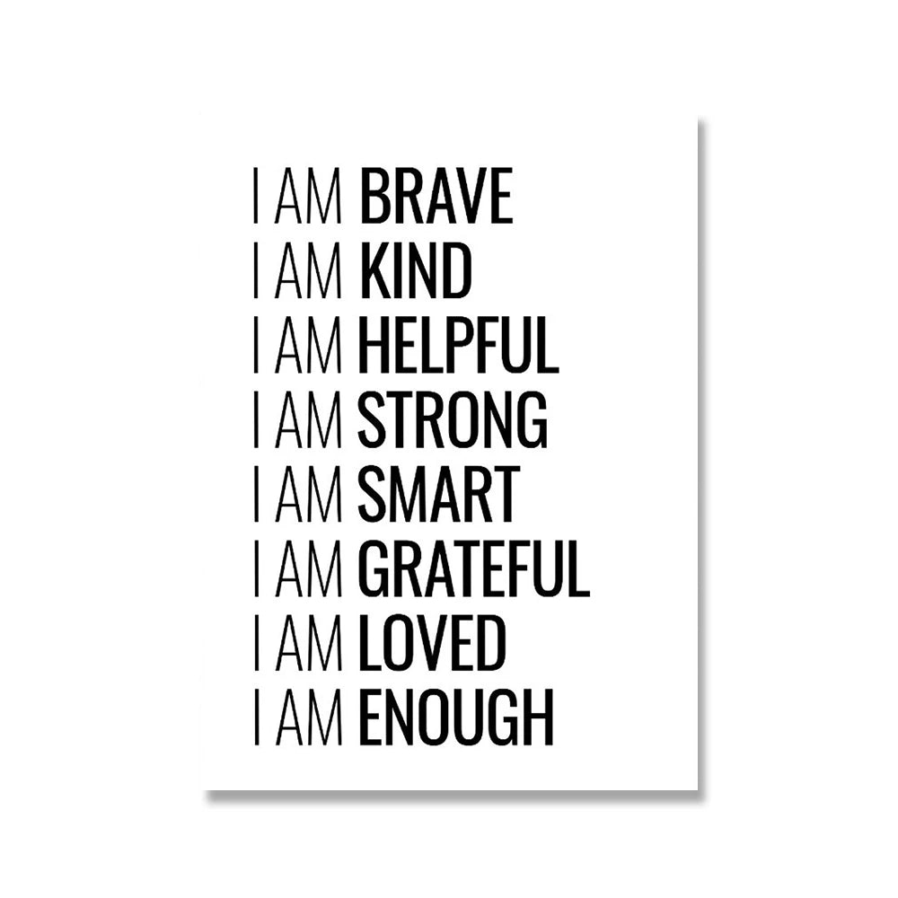 I Am Enough Inspirational Quote Wall Art Fine Art Canvas Print Black White Daily Mantra Motivational Poster For Bedroom Living Room Wall Decor