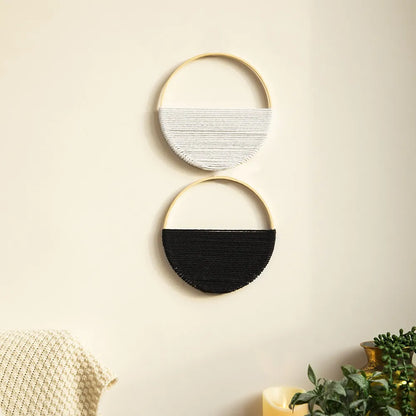 Set of 2Pcs Minimalist Handmade Nordic Macramé Wall Decorations Textural Woven Art Pieces For Scandinavian Living Room Bedroom Home Decor