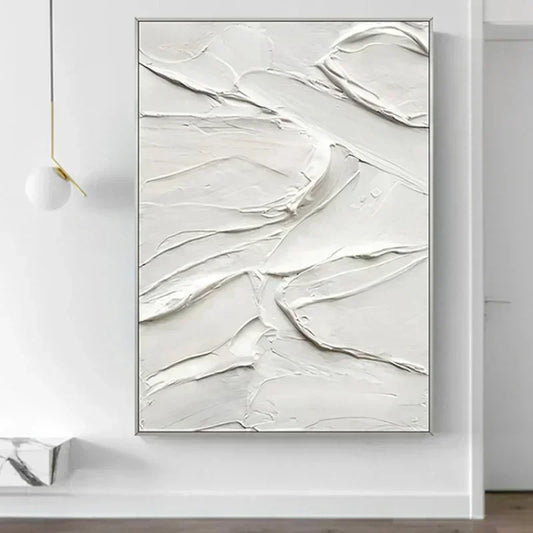 * Hand Painted * Large Format White Minimalist Abstract Wall Art Textured Thick Brushed Acrylic Painting On Canvas Modern Art For Contemporary Interiors