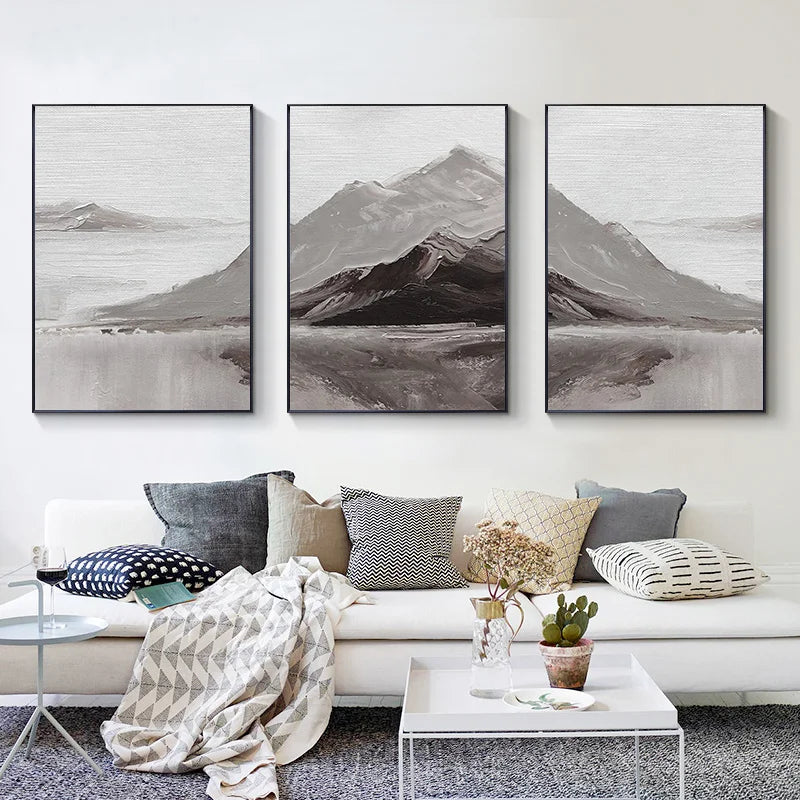 Abstract Gray Mountain Landscape Wall Art Fine Art Canvas Prints Pictures For Modern Apartment Living Room Dining Room Art Decor