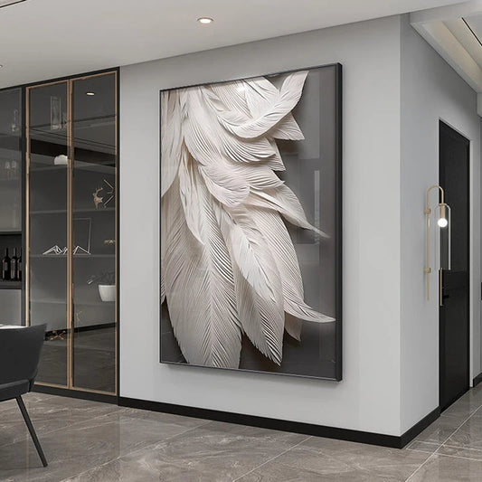 Minimalist Abstract Black White Feathers Wall Art Fine Art Canvas Prints Fashion Pictures For Modern Apartment Entrance Hall Boutique Salon Art Decor