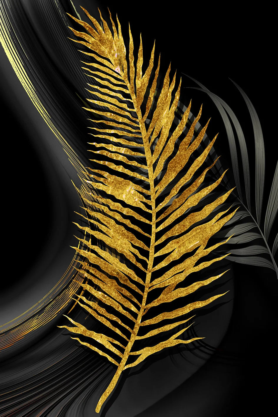 * Featured Sale * Exotic Tropical Botanical Black Golden Leaves Wall Art Fine Art Canvas Prints Pictures For Luxury Living Room Bedroom Boutique Hotel Decor