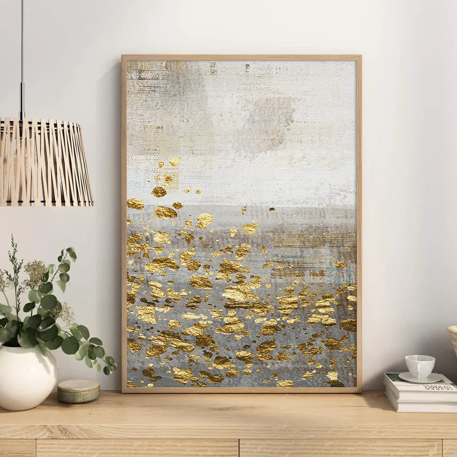Beige Gray Golden Speckled Vintage Abstract Wall Art Fine Art Canvas Prints Contemporary Pictures for Elegant Interiors