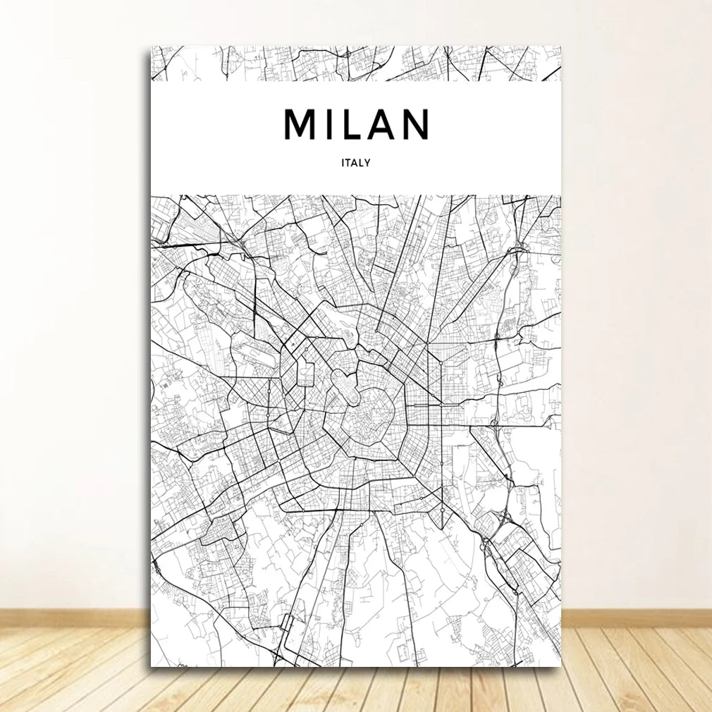 London Paris New York Amsterdam City Map Wall Art Fine Art Canvas Prints Black White Posters Pictures For Living Room Home Office Decor