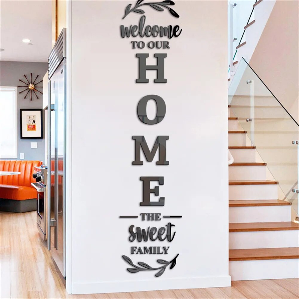 Large Mirrored HOME Letters Self Adhesive Removable Wall Stickers Creative DIY Wall Decoration For Living Room Kitchen Wall Decor