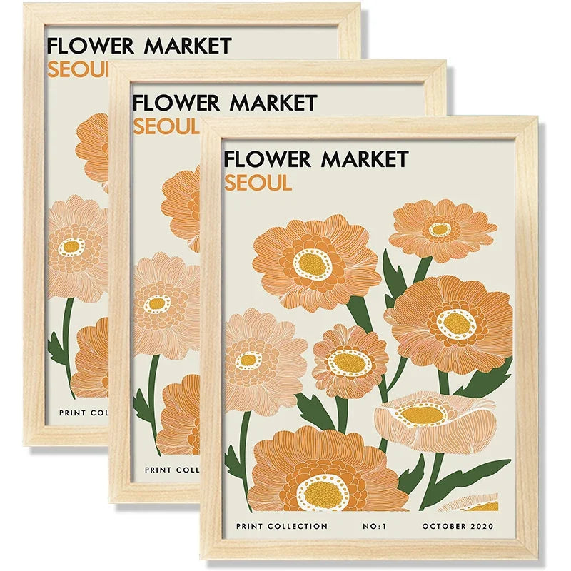 Set of 3Pcs Wood Picture Frame A3 A4 Size - Modern and Stylish Frame for Canvas Prints, Posters and Photo Wall Art - Black, White, Natural Wood Colors