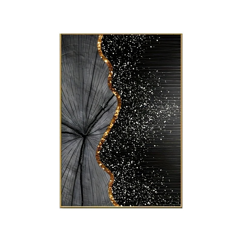Black Wood Golden Tree Ring Abstract Abstract Wall Art Fine Art Canvas Print For Luxury Hallway Living Room & Office Decor