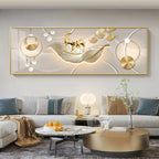 Abstract Auspicious Golden Deer Landscape Wall Art Fine Art Canvas Print Wide Format Feng Shui Artwork For Above The Sofa