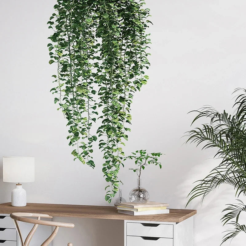 Realistic Green Vines Wall Decal 54x105cm Green Leaves Wall Sticker Removable Peel and Stick PVC Vinyl Wall Mural For Creative DIY Home Decor