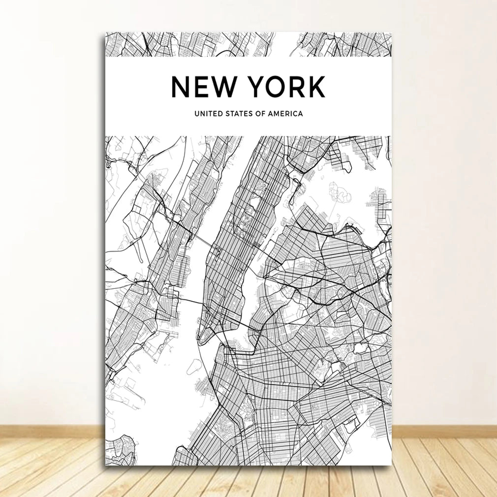 London Paris New York Amsterdam City Map Wall Art Fine Art Canvas Prints Black White Posters Pictures For Living Room Home Office Decor
