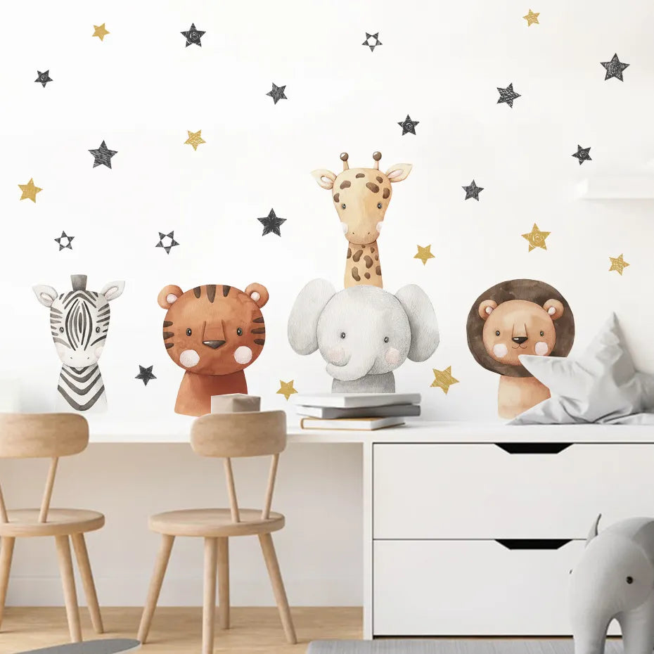 Cute Lion Giraffe Reindeer & Friends Wall Decals Removable Peel & Stick Wall Stickers High Quality Nursery Vinyl For Creative DIY Wall Decor