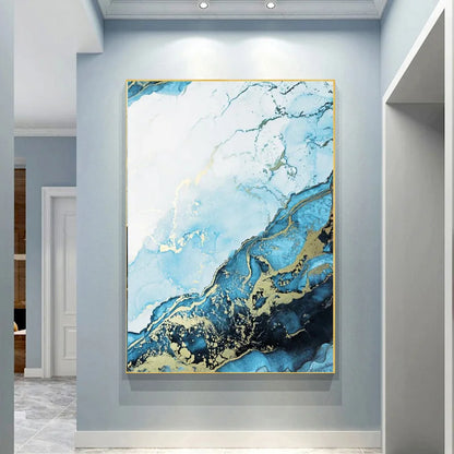 Shades Of Blue Liquid Marble Print Wall Art Fine Art Canvas Prints Chic Abstract Pictures For Living Room Entryway Foyer Art For Contemporary Interiors 2025