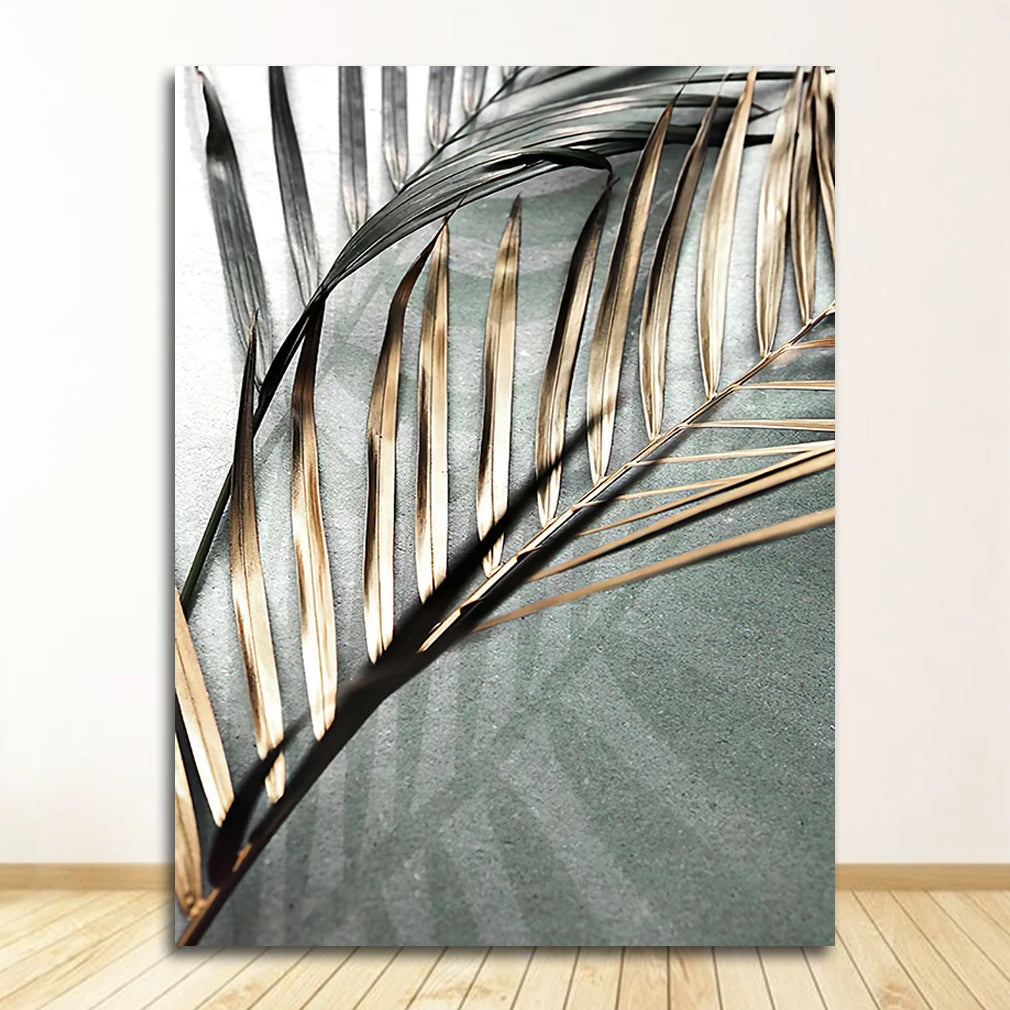 Green Golden Fern Leaves Wall Art Fine Art Canvas Prints Modern Botanical Pictures For Living Room Dining Room Home Office Decor