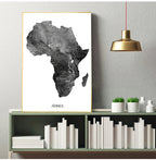 * Featured Sale * Africa Map Wall Art Black & White Poster Fine Art Canvas Print African Continent Travel Map Art For Home Office Wall Decoration