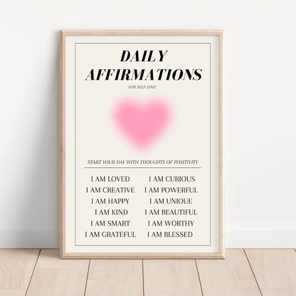 Pink Angel Aura Daily Affirmations Posters Wall Art Fine Art Canvas Prints Inspirational Pictures For Girl's Bedroom Living Room Art Decor