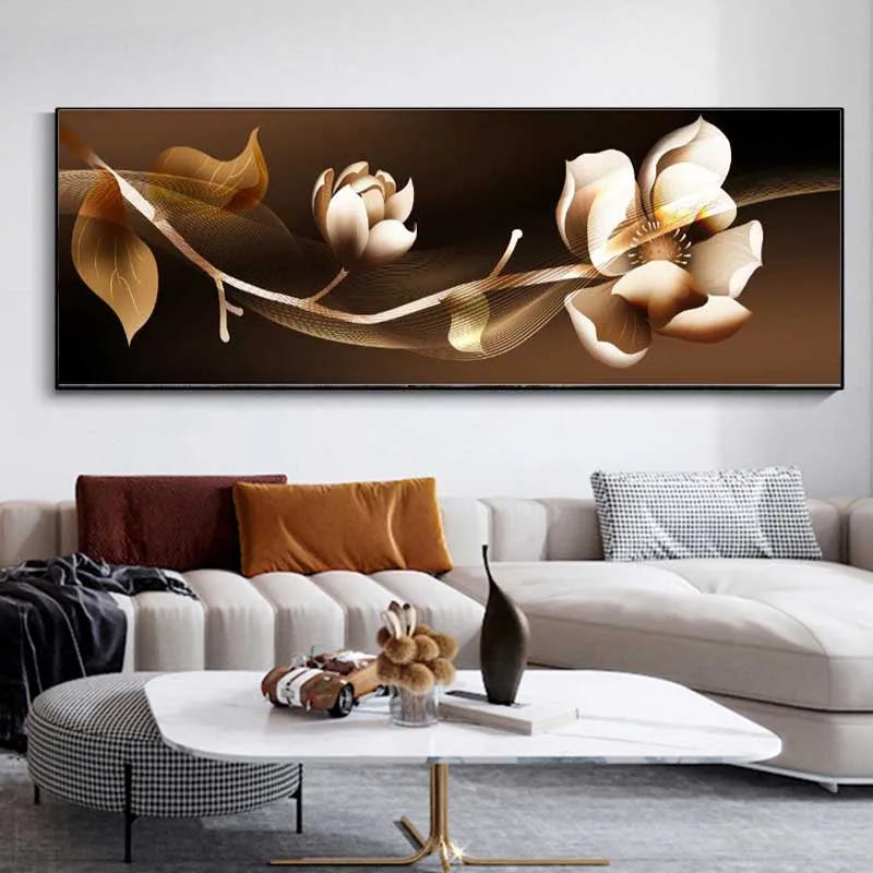 Light Luxury Black Golden Rose Floral Wall Art Fine Art Canvas Prints Wide Format Pictures For Above The Sofa Art For Above The Bed