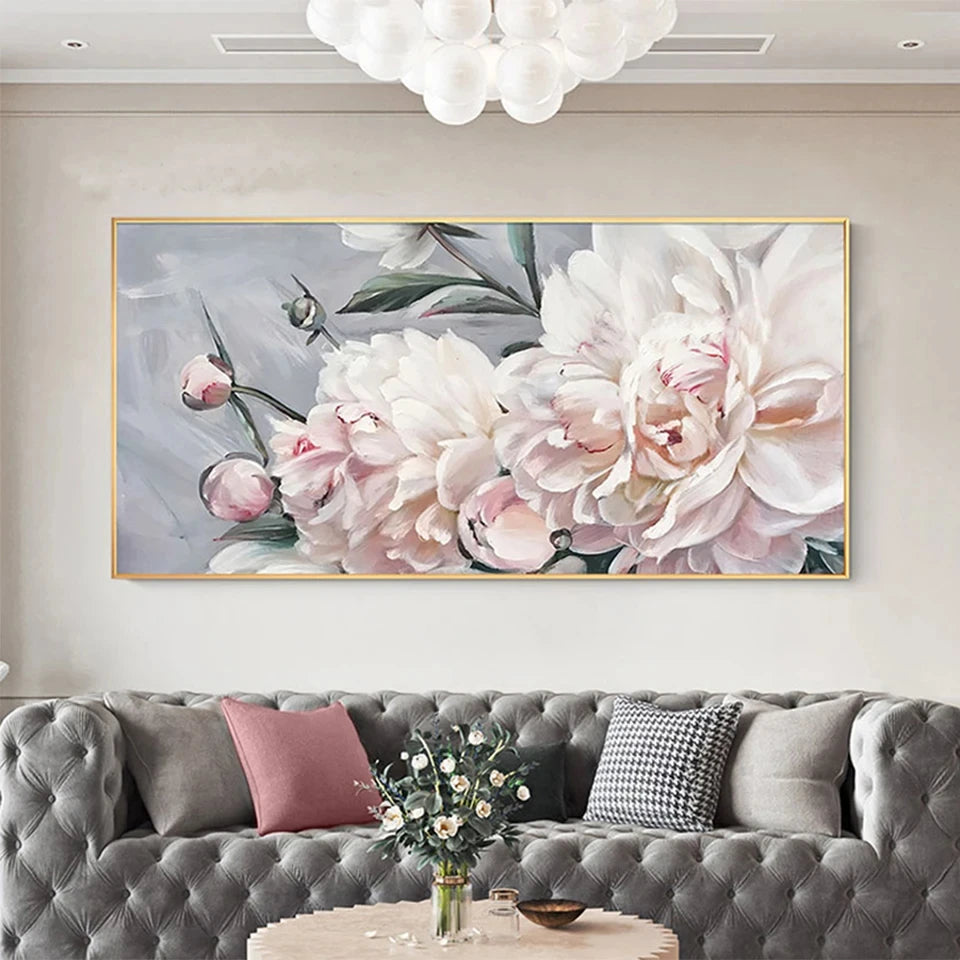 Big White Floral Abstract Wall Art Fine Art Canvas Prints Modern Botanical Pictures For Living Room Hotel Room Bedroom Art Decor