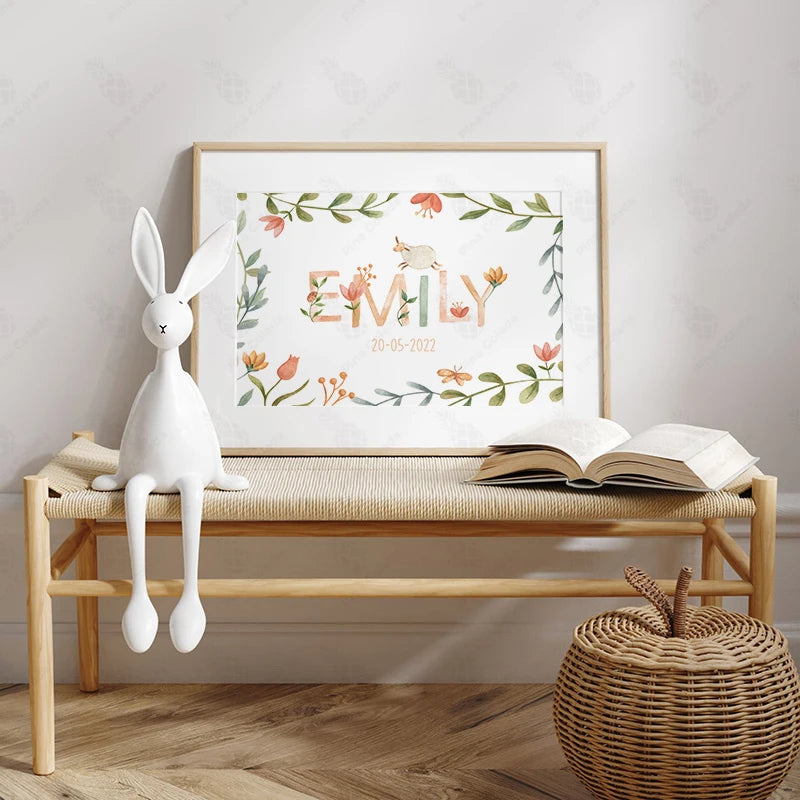 Personalized Baby Name Poster – Customized Cute Animal Nursery Wall Art Canvas Prints for Baby's Room Kids Bedroom Decor & Birthday Gift