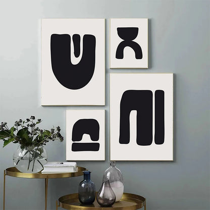 Minimalist Abstract Primitive Symbols Wall Art Fine Art Canvas Prints Black White Pictures For Modern Apartment Living Room Home Decor