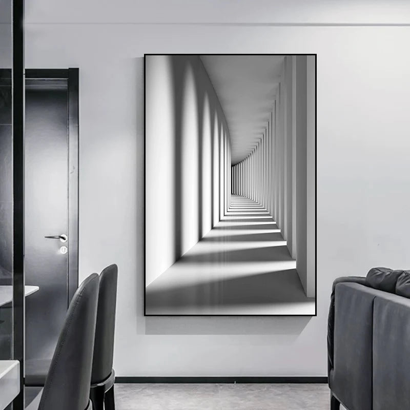 Abstract Architectural Abyss Black And White Wall Art Fine Art Canvas Prints Modern Pictures For Living Room Office Contemporary Home Decor
