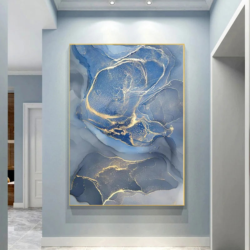 Shades Of Blue Liquid Marble Print Wall Art Fine Art Canvas Prints Chic Abstract Pictures For Living Room Entryway Foyer Art For Contemporary Interiors 2025