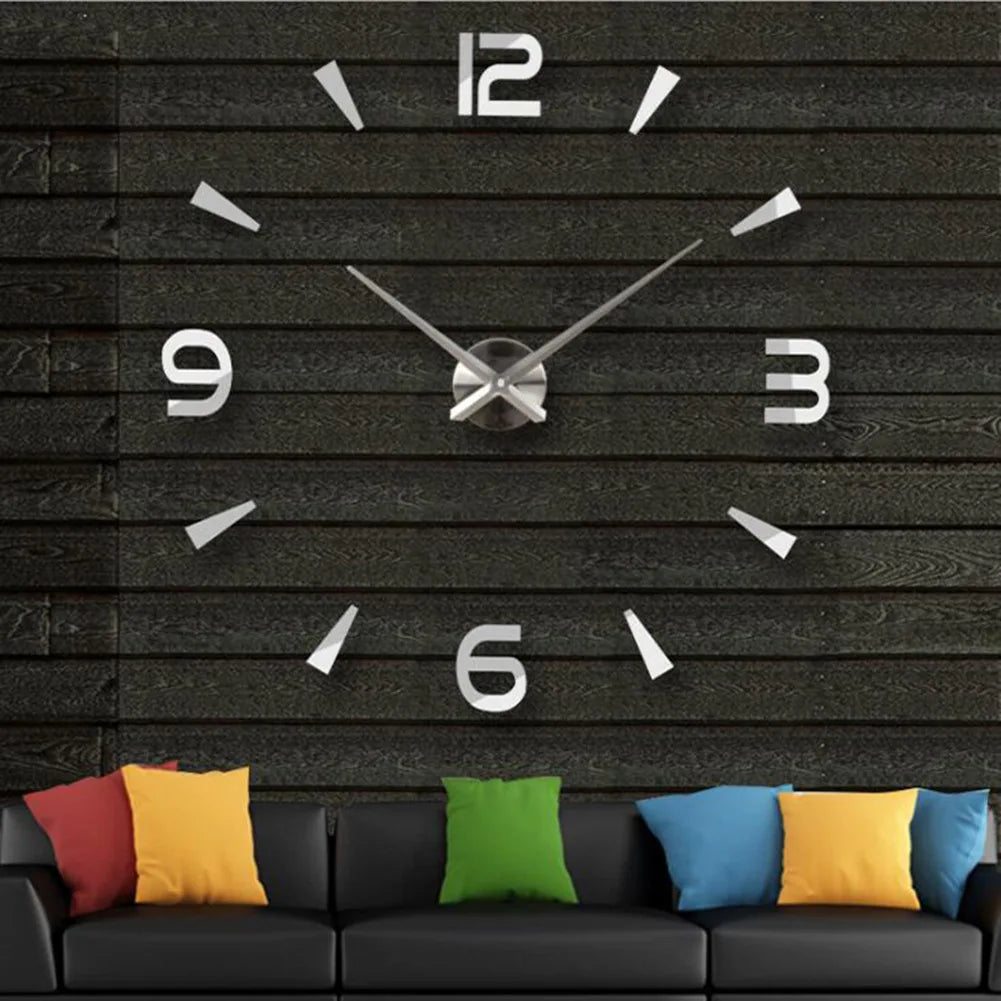 Big Wall Clock DIY 3D Self Adhesive Mirrored Acrylic Wall Clock For Kitchen Dining Room Living Room Creative Home Decor